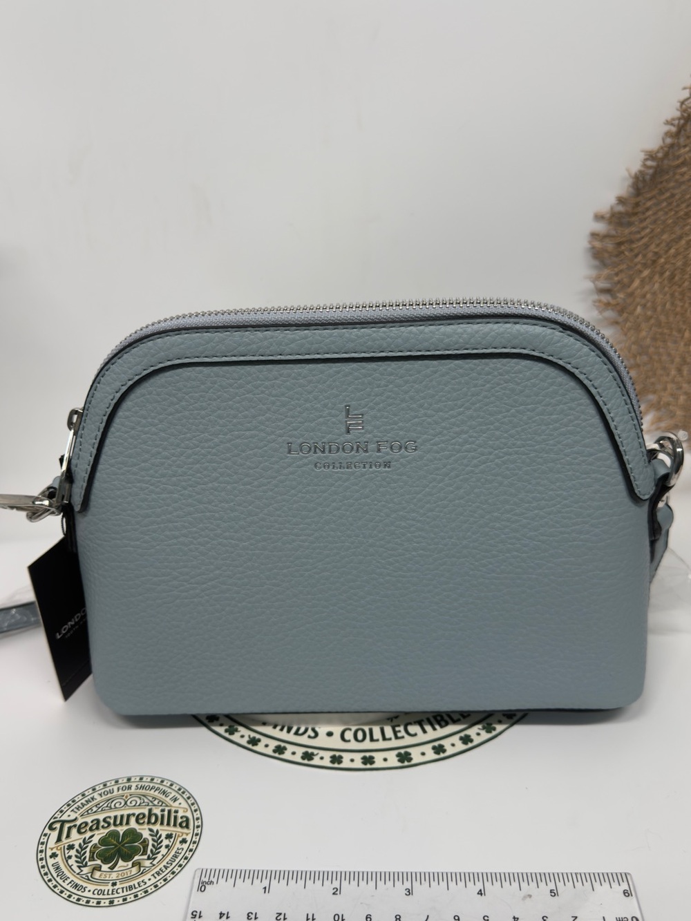 London Fog Light Blue Pebbled small tote with Silver Logo - Picture 3 of 12